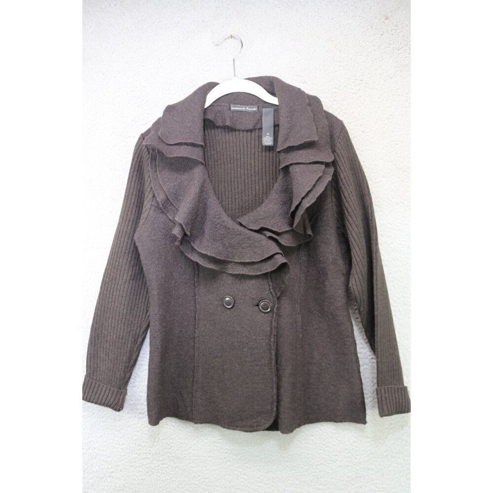 Marina Luna 100% Wool Shell Ruffled‎ Sweater-Size Medium